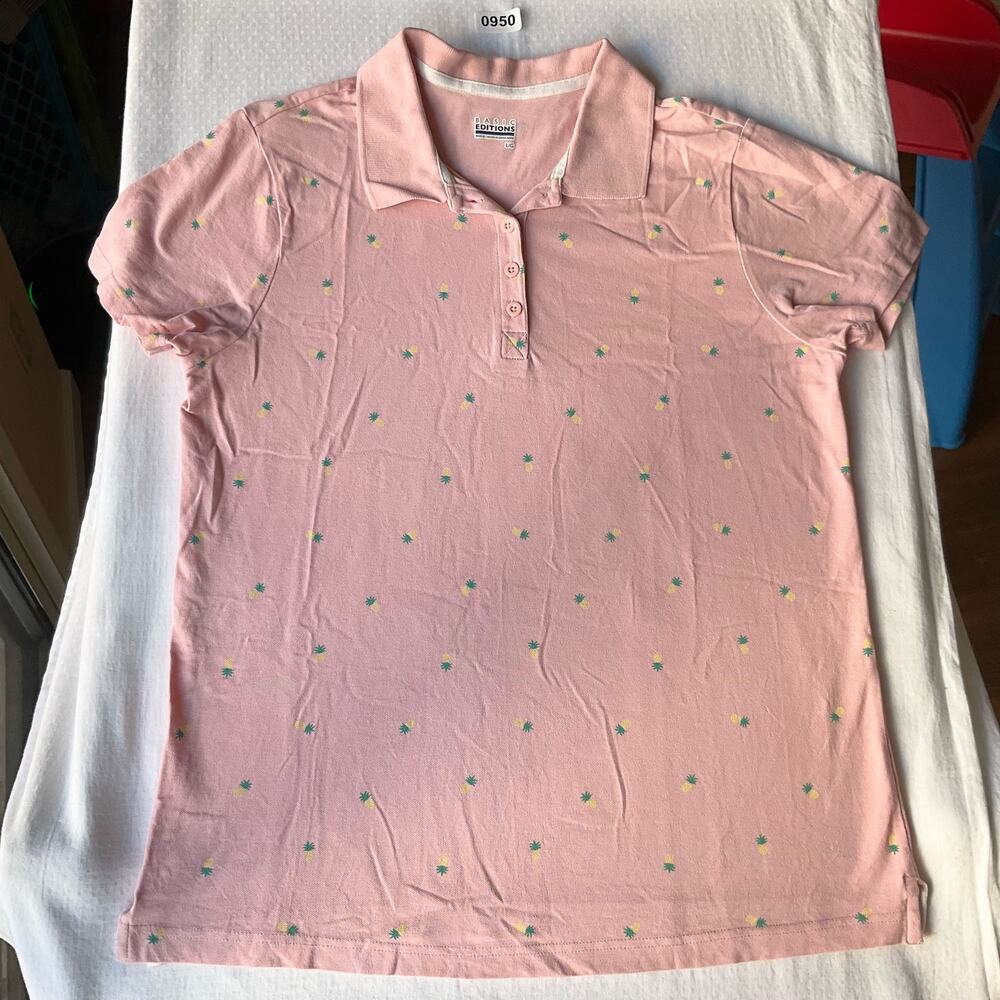 Basic Editions Men’s Short Sleeve Polo Shirt Size L, Pink Pineapple